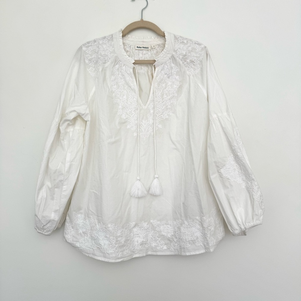 Roller Rabbit White Embroidered top - Size XL / new with tags